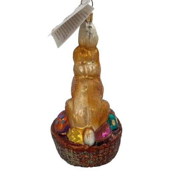 Christopher Radko EASTER Rabbit Bunny Glitter Ornament Egg Basket Tag 6.5 Inches - Picture 5 of 9